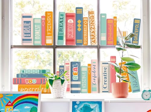 JarThenaAMCS Hippie Boho Book Window Clings Inspirational Book Print Window Stickers Motivational Double Sided Glass Decals for Back to School Party Home Classroom Library Wall Decor, 6 Sheets