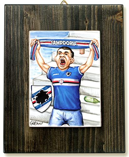 Tifoso Sampdoria - Idea regalo uomo simpatica - Quadretto con mattonella in ceramica realizzata a mano, dimensioni cm13x16. Made in Italy. Gadget mestieri e lavori.