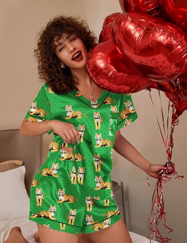 Image of Ekouaer Silk Pajama for Women Short Sleeve Satin Pj Set Two Piece Soft Sleepwear Loungewear S-XXL