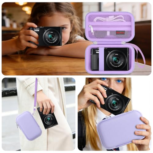 Image of Elonbo Camera Case for Panasonic LUMIX ZS99 / TZ99 / ZS80 / ZS70 / ZS300 / ZS200 / ZS100 / LX10 Point and Shoot Camera. Panasonic LUMIX Digital Camera Carrying Case. with Mesh Pocket fits Battery, Purple
