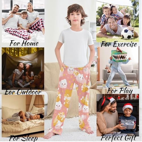 visesunny Boys' Pants Pink and Yellow Popcorn Jogger Pants Elastic Waist Long Bottoms Trousers with Pockets 5