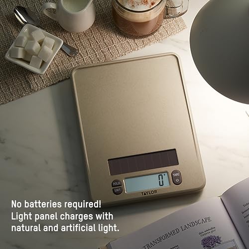 Image of Taylor Light Powered Digital Kitchen Scale, Coffee Husk Blend Material, Solar Panel with Endless Power, No Batteries Needed, Energy-Saving, 11lb Capacity, Beige