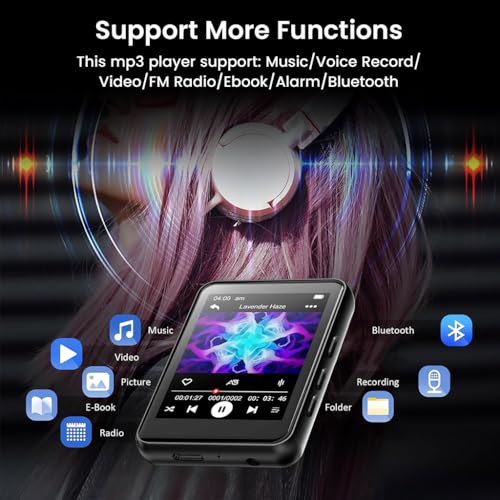 Image of AUDIOCULAR M51 Portable MP3 Player with Bluetooth 5.0, 32GB MicroSD (Expandable to 128GB), 2.4 inch Touch Screen, Voice Recording, Built-in Speaker, Type-C Port, Video Playback, E-Book, Alarm (Black)