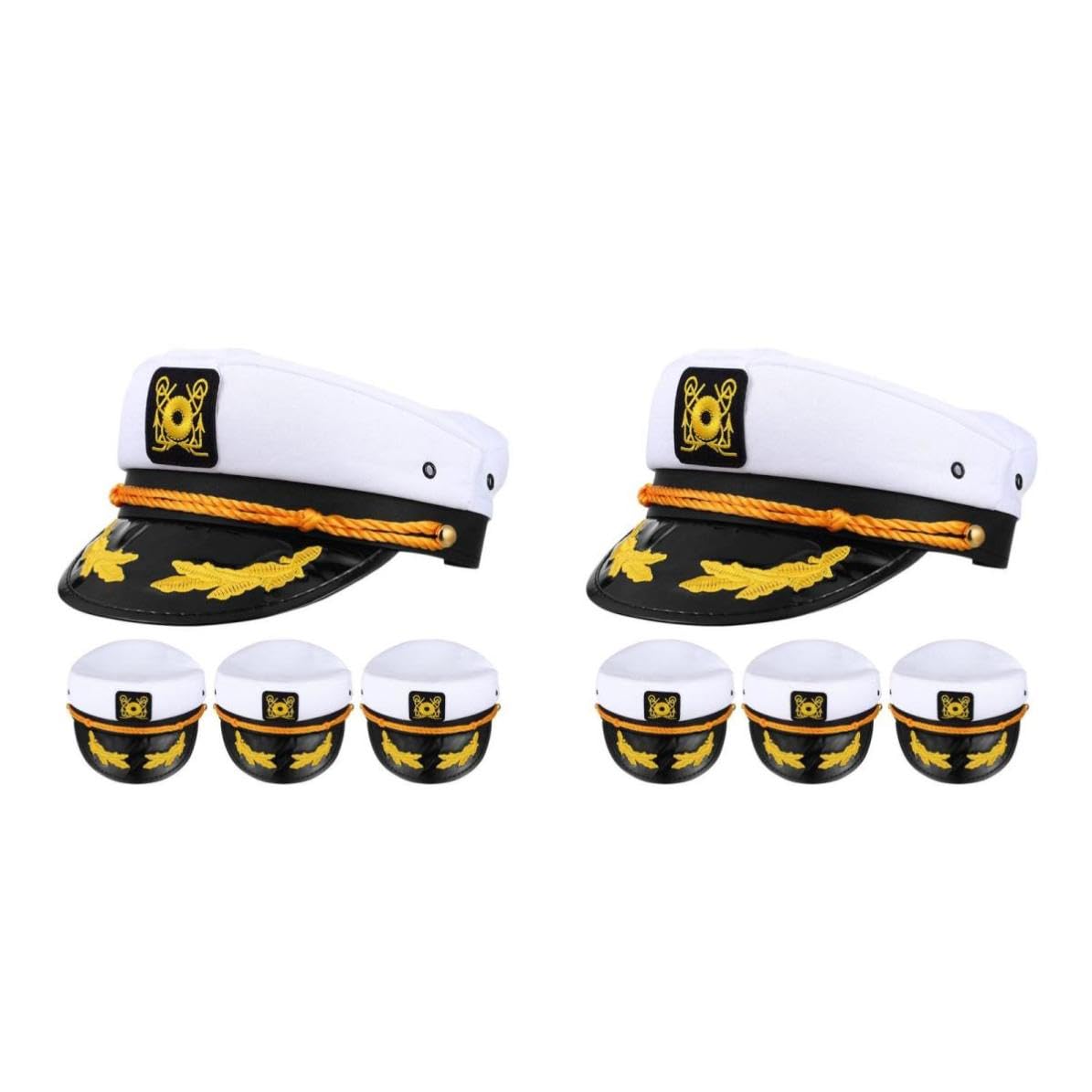 Healvian 8 Pezzi Cappello da Capitano Regolabile Bianco in Poliestere Ricamato