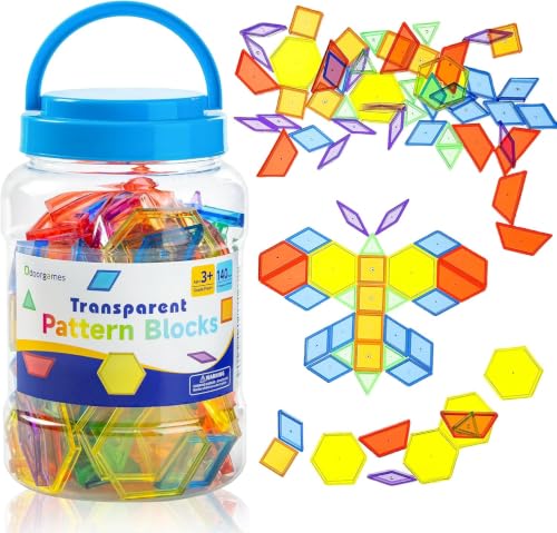 Image of Odoorgames 140 Pcs Translucent Pattern Blocks, Geometric Shapes Toys | Light Table Accessories, Math Manipulatives for Educational Activities in Preschool Classrooms