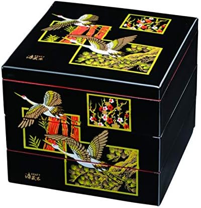 山家漆器店 三段重 重箱 黒内朱 吉兆鶴 紀州漆器 お