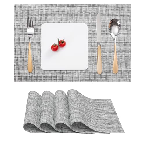 Myir JUN Salvamanteles Individuales Juego de 4, Lavables Manteles Individuales Plásticos de Vinil de Esteras, Resistentes al Calor Antideslizante Fácil de Limpiar y Impermeable 30x43.5cm(Humo Blanco)