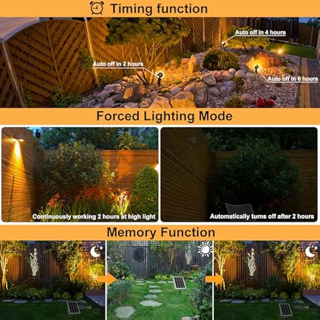 MEIKEE 6 in 1 Solar Spotlights Outdoor, 6W/6V Solar Powered Landscape Lights IP66 Waterproof Auto On/Off Landscape Spotlights with 3 Colors 56ft Cord for Garden Path Yard Patio Light