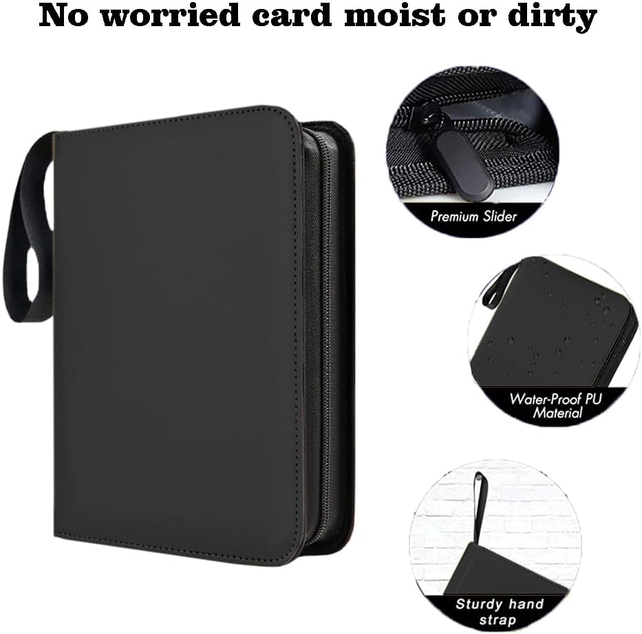 4 Pockets Card Binder, Carrying Holder Compatible with Trading Cards, Game Cards, Sports Cards (Black)