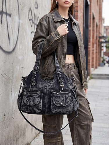 Image of Designer Denim Handbags for Women Hobo Tote Bag Crossbody Denim Purses Blue Jean Shoulder Bag