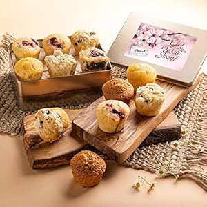 Dulcet Gift Baskets Old Fashioned Muffins Assortment with Delectable Flavors- Blueberry, Cranberry, Corn, & Banana Nut Great Gift for Holidays, Birthdays, Sympathy, Get Well, Family & Office