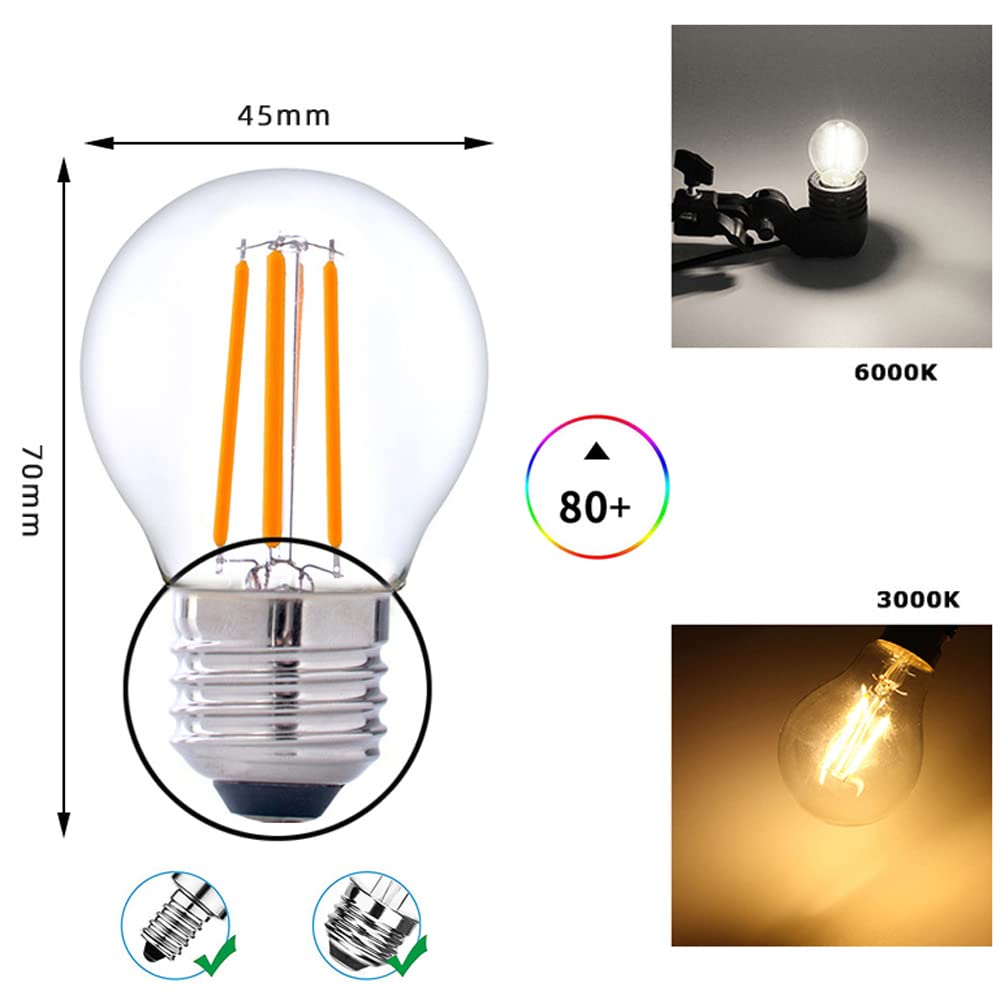 RYTM Lampadine Confezione da 8, Lampadina LED Edison retrò a corrente costante, Base E14/E27, Lampadine a filamento LED antiche G45, Non dimmerabile 4W/6W (Warm Light 3000k E27/6 W)