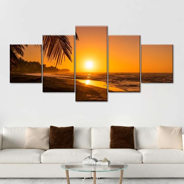 Toile decoration murale pour grand mur vide salon triptyque coucher soleil 200cm
