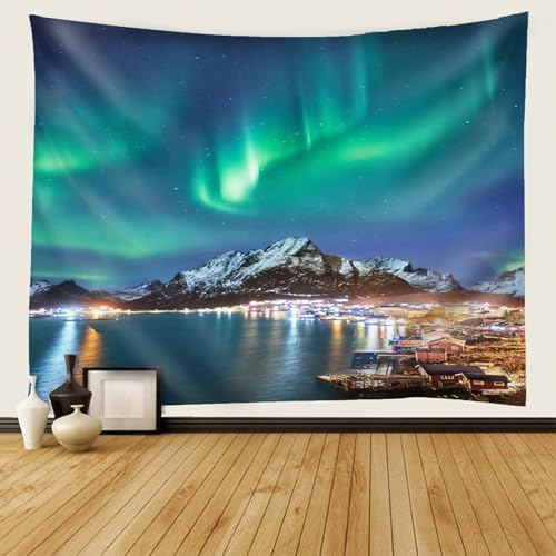 Tapisserie murale aurore et montagnes 200x200 cm pour décoration de chambre