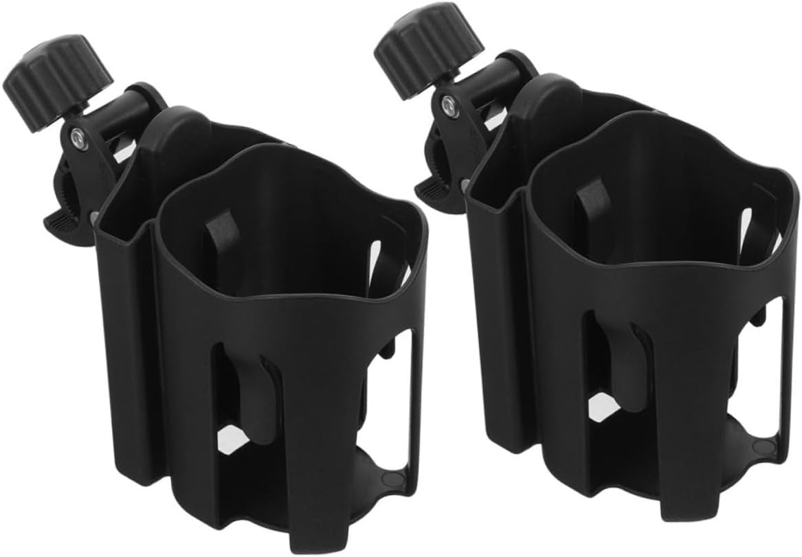 NOLITOY Universal Stroller and Wheelchair Cup Holder 2pcs Set with Adjustable Clamp and Mobile Phone Holder for Walkers, Scooters, and Bikes – Black, Mobility Aid for Seniors and Adults
