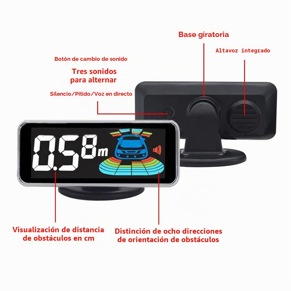 Kit de sensor de aparcamiento con sistema de radar de marcha atrás para coche, alarma y recordatorio de voz, pantalla LED de alerta trasera automática, sistema de monitoreo de conducción
