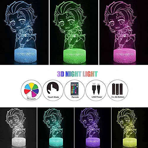 3D Nachtverlichting voor Kids Demon Slayer Kamado Tanjirou 16 Kleuren Veranderende Afstandsbediening, Verjaardagscadeaus… - Image 3
