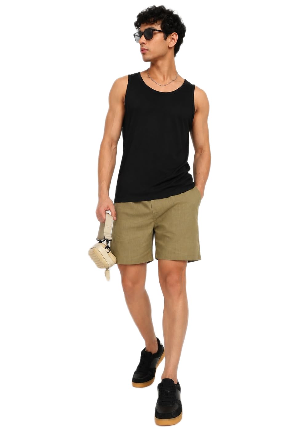 Men's Classic Olive Solid Linen Regular Fit Casual Shorts – Mid-Rise Elasticated Waistband S to XXL-picture-54