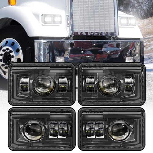 Image of BICYACO 4 PCS DOT 4x6 Inch LED Headlights Rectangular Replacement H4651 H4652 H4656 H4666 H6545 Compatible with Peterbilt Kenworth Freightinger Ford Probe Oldsmobile Cutlass