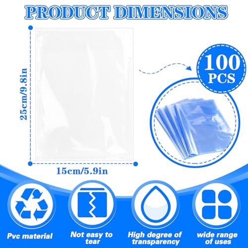 Image of 100 Pieces Clear Shrink Wrap Bags Kit, 9.8 inch x 5.9 inch PVC Heat Seal Bags for Packing, Shipping, Storage, Soap, Pallet, Gift Basket, Shoe, Clothes