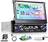 KYNNT 7 Inch Single DIN Flip Out Car Stereo with Wireless CarPlay & Android Auto-IPS Touchscreen, Bluetooth 5.0, Backup Camera, SWC, FM/AM Radio, Type-C Fast Charging | Universal Fit