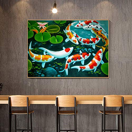 Peinture poisson abstrait affiche toile murale salon déco moderne style chinois