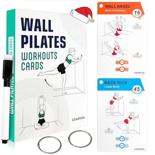 COARVXA Wall Pilates Workouts for Women-58 Exercise Cards with Pilates Mat Workout Posturesncludes 4-Week Challenge 2 Rings& Dry-Erase for Easy Organization-Home Gym or Studio