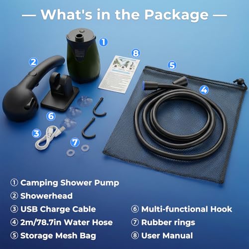 Douche de camping portable rechargeable 8000mAh écran LED IPX8