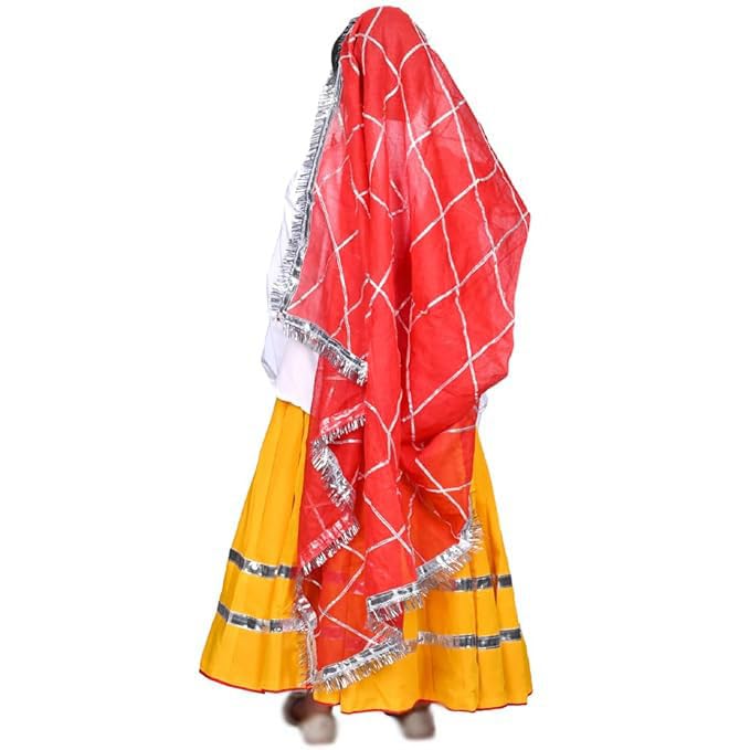 Image of Traditional Haryanvi Girls Dance Costume, Complete Set with Ghagra and Oidhni Dupatta, Indian State Cultural Dress