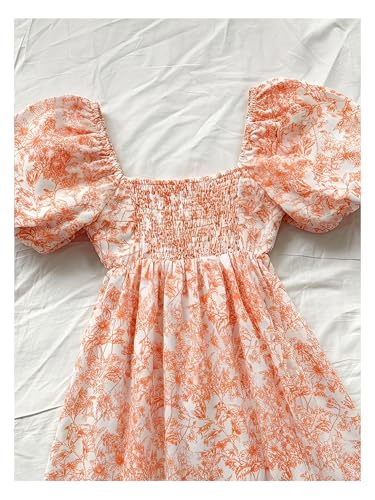 Image of Floerns Women's Floral Dress Puff Sleeve Dress Square Neck Summer Vacation Picnic Mini Dresses