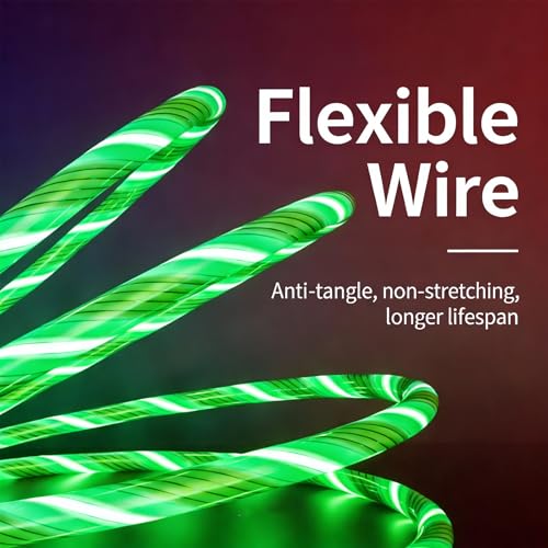 Image of AYI 3 in 1 USB Charging Cable 1m, Green Dynamic Flowing Light Effect, Flexible PVC Tangle-Free Design, Smart Chip with Trickle Charging & Low Power Consumption, Data Sync Cord for Most Mobile Devices.