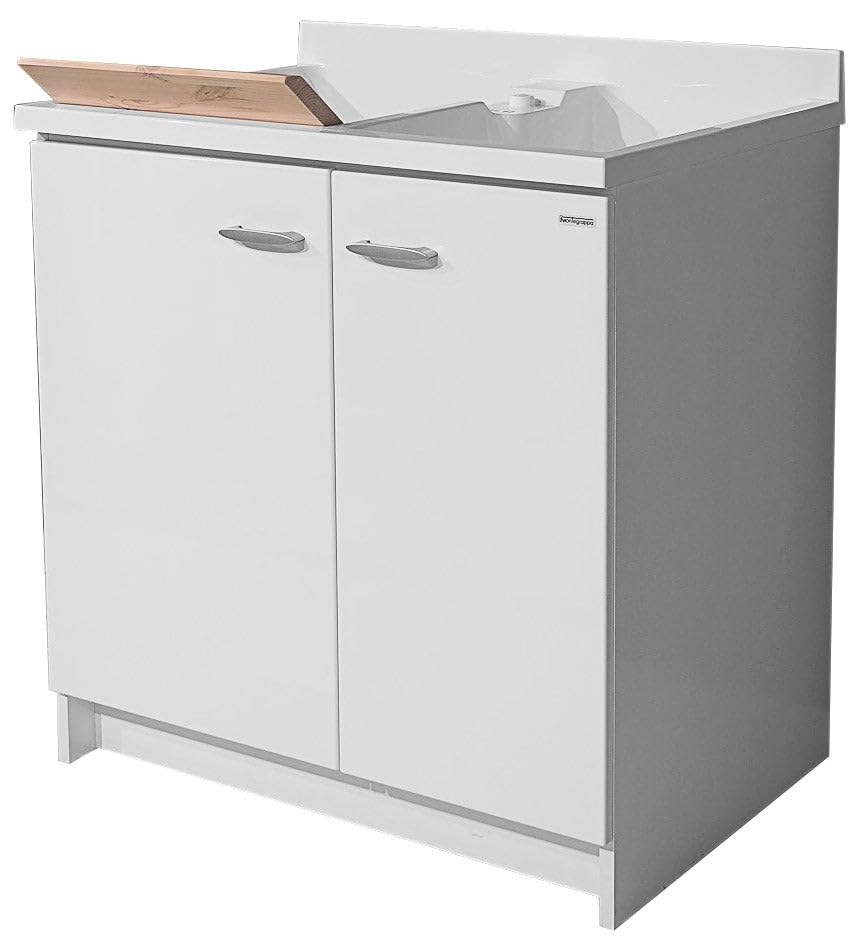 Mobili Lavatoi Montegrappa Mobile Lavatoio 80x60x85cm 2 Ante 2 Vasche ASSE in Legno Marella Bianco