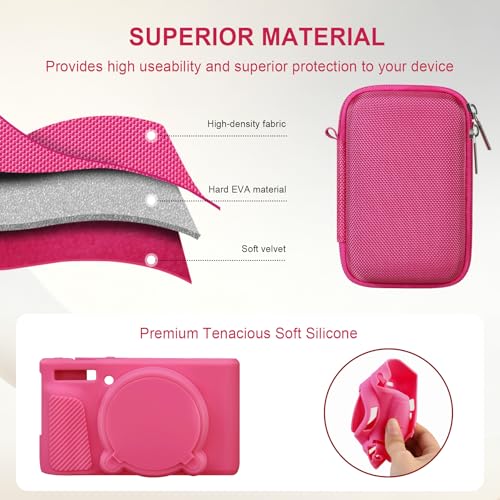 Image of Elonbo Camera Case for Canon PowerShot SX740 / SX730 Digital Camera, Canon SX740 / SX730 HS Hard Carrying Case + Soft Silicone Cover with Removable Lens Cover, Rosered