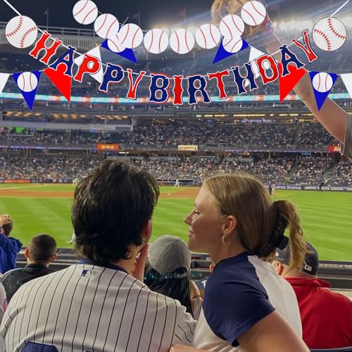 Image of Baseball Party Decorations 4 Pcs Baseball Birthday Banners Sport Happy Birthday Banner with Pennant Bunting Flag Decor for Party