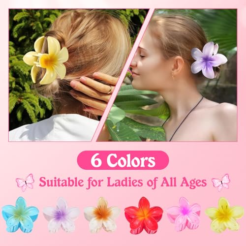 Blumen Haarklammer, 6 Stück Rutschfeste Hawaii Haarspange für Frauen, Große Flower Hair Clip Bunt, Hibiskus Klammer für Mädchen Dick/Dünn Haar