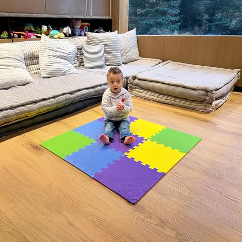 Image of MioTetto Baby Play Mat, Comfortable Tummy Time Mat - Portable Foam Floor Tiles, Safe baby mat for floor for Crawling & Development, Soft play mat for babies 0-6 months, Stylish interlocking foam tiles