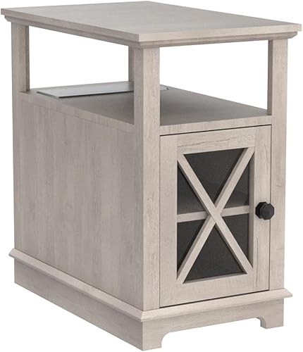 Miniatura 5 de NBBOTBOT Mesa auxiliar con estación de carga, mesa auxiliar con puertos USB y tomas, mesita de noche con estantes ajustables, mesa auxiliar estrecha