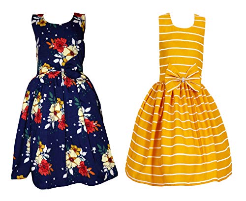 Image of Casual Frock for Baby Girls,Blue Printed and Olive Printed,Pack of 2