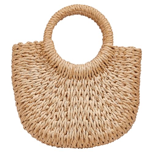 Sac à main en paille tricoté à la main avec poignée en métal élégante