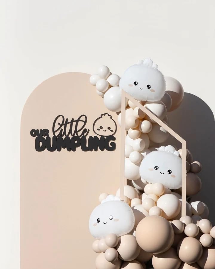 PopFestCo pierogowy balon na baby shower, dekoracja urodzinowa pierogów, kawaii bao kok impreza, mały łuk balonowy, azjatycki baby shower dekoracja