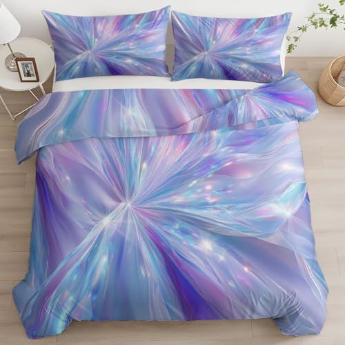 Funda de edredón 240 x 220 cm Reversibles Lila Pastel Juego de Cama, Rayas Geométricas Cristales De Hielo Suave y Transpirable Funda Nórdica Anti Decoloración para Adultos y Niños