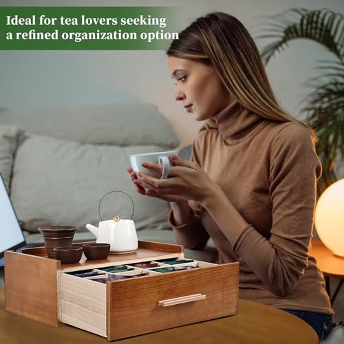 image for Craflakow Tea Station Organizer for Countertop, Wooden Tea Bag Holder 
