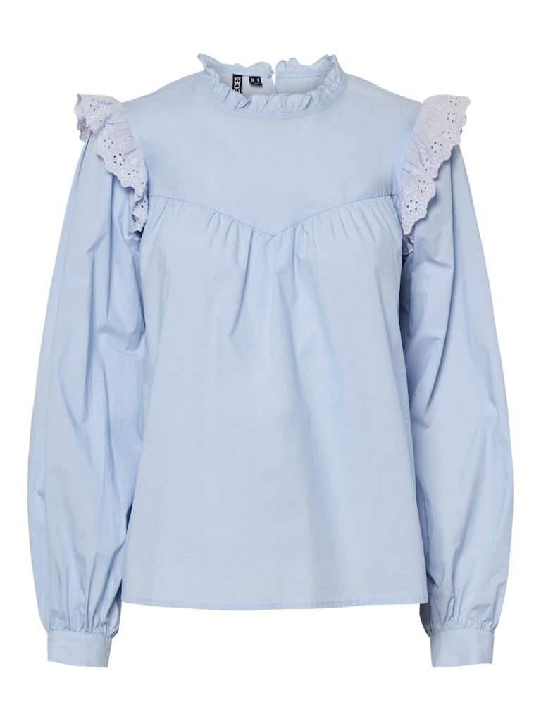 PIECES Women's Pcvela Ls Shirt Noos, Cashmere Blue, M