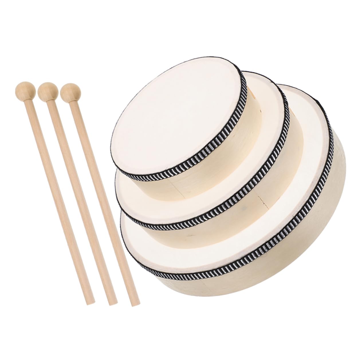 Tambores De Mano De Madera para Adultos 3 Piezas (6 , 8 , 10 ) Instrumento Pandereta Profesional Percusión Educativa para Desarrollo Rítmico y Aprendizaje Musical