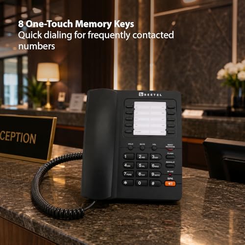 Image of Beetel H90 Corded Hotel Phone,Speaker Phone, 8 one Touch Memory, 2 Step Handset & Ringer Vol Control, Music on Hold, Inuse /Ringer LED, Desk /Wall Mountable, Redial /Pause /Mute /Privacy Guard (Black)