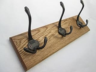 IRONMONGERY WORLD® 9 Sizes Solid Oak Handmade Wooden Coat Rack Hanger Hanging PEGS Rail 105 (2 Hooks- 27CM)