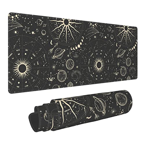 Vintage Moon Phases Extended Gaming Mouse Pad Large Desk Mat with Non-Slip Rubber Base and Stitched Edges,Keyboard Mouse Mat Desk Pad for Work,Game,Office,Home 35.4 * 15.7 Inch