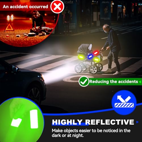 Image of PHIXBEAR 20 Pcs Super Reflection Reflective Stickers, Safety Reflective Tape for Car Bike Mailbox Helmet, White Yellow-Green Red Blue Reflective Tape Outdoor Waterproof 3.15 inch X 1.18 inch