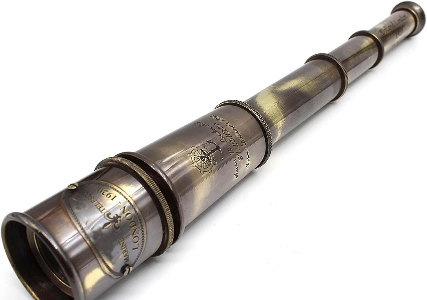 US HANDICRAFTS Brass Pirate Telescope, 15X Magnification, 15 Inch Tube, Solid Brass, Adult Unisex, Nautical Decor