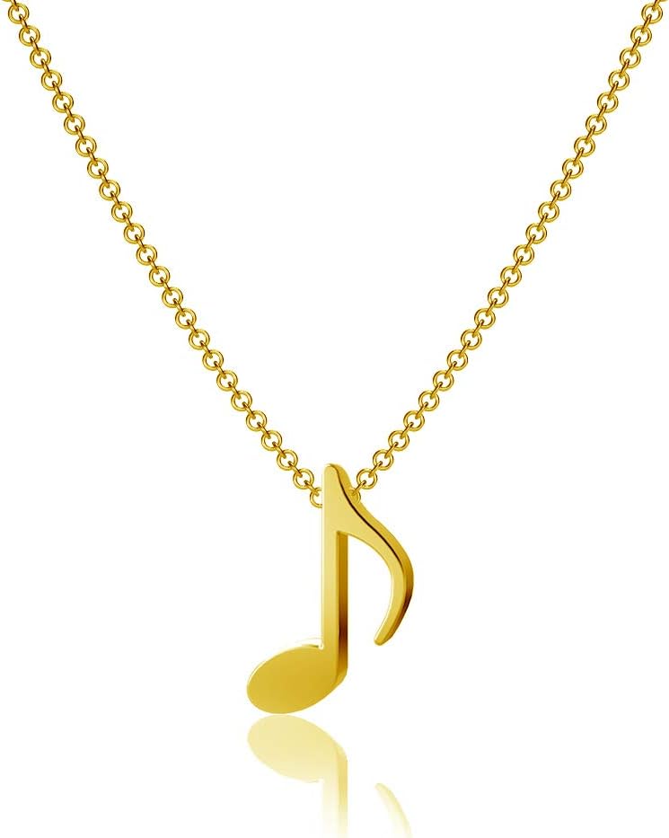 Dayna Designs Music Note Pendant Necklace - 24K Gold over 925 Solid Sterling Silver, 18 Inch Rope Chain, Hypoallergenic Music Jewelry Gifts, Mini Band Player Charms